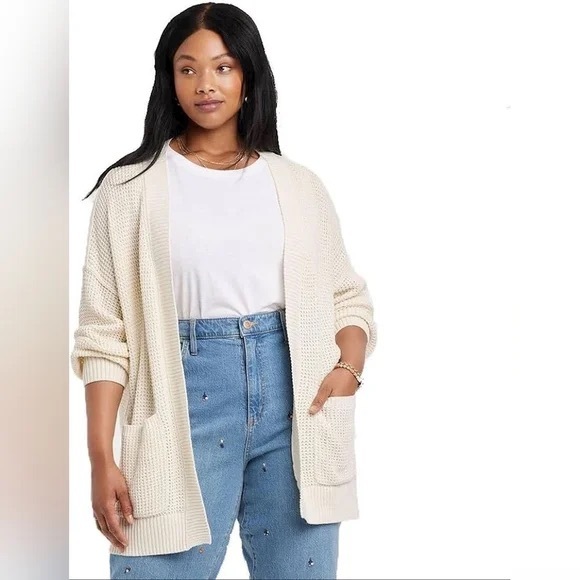 Cozy Cream Knit Cardigan with Pockets - Picture 1 of 5